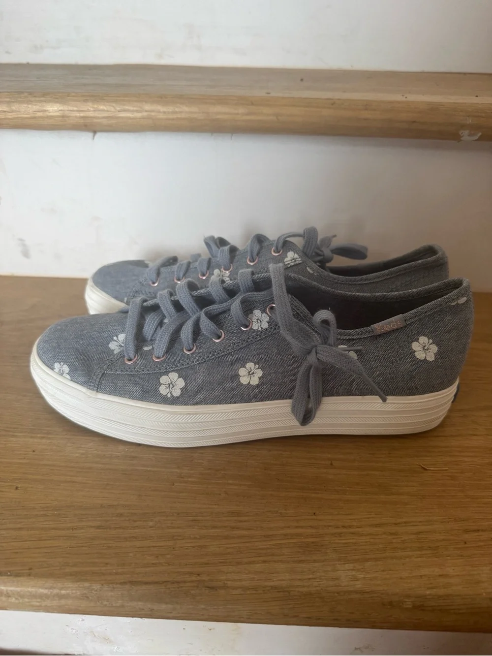 Keds Gray Canvas Floral Platform Sneakers